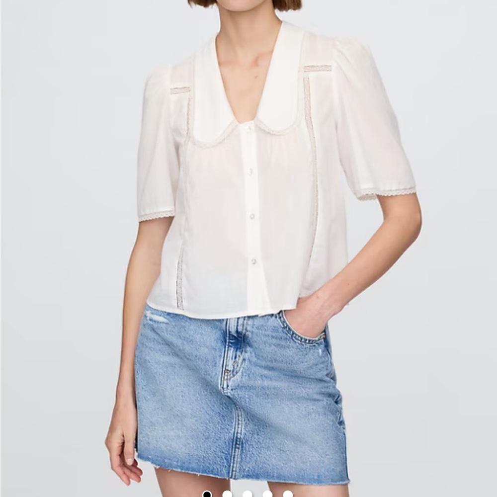 GAP Puff Sleeve Lace White Blouse NWT